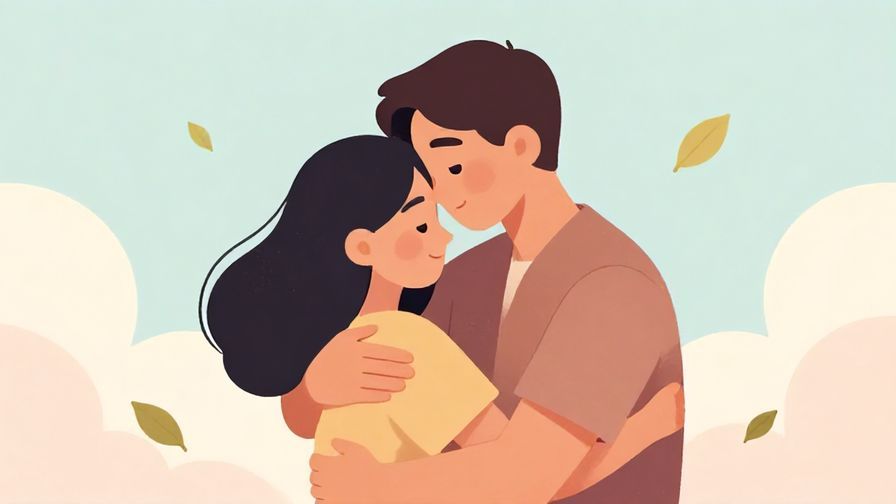 Illustration%20of%20a comforting hug between two people with gentle pastel background and floating leaves