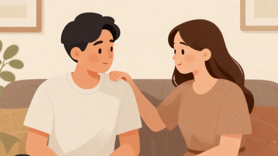 Illustration%20of%20a comforting scene%20where%20one%20person%20reassures%20another%20in%20a%20calm%20room%2C%20soft%20lighting%2C%20illustrated%20style