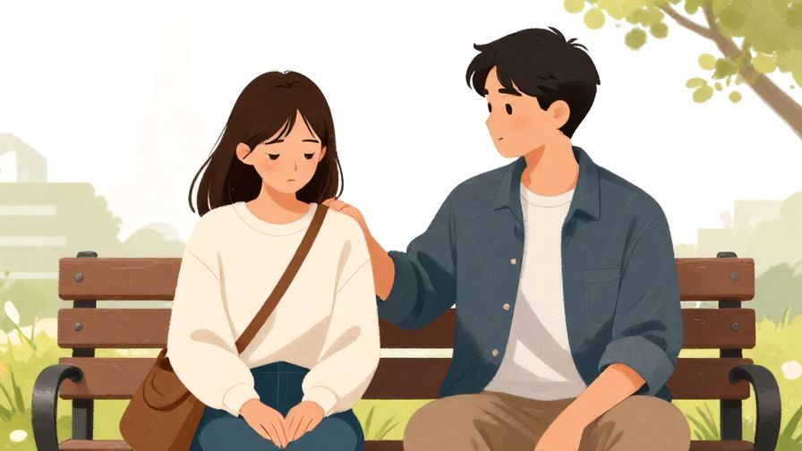 Illustration%20of%20a comforting scene%20with%20two%20friends%20talking%20on%20a%20bench%2C%20one%20looking%20downcast%2C%20soft%20background%2C%20illustrated%20style