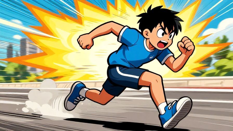 Illustration%20of%20a comic-style character sprinting away dramatically with exaggerated motion lines, energetic and colorful