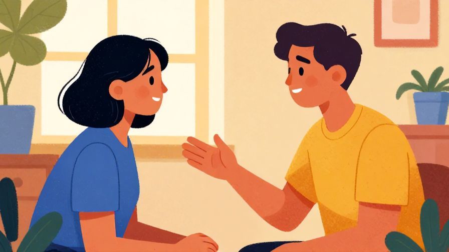 Illustration%20of%20a composed person gently advising another about speech, indoor setting with warm light, vibrant colors, illustrated style