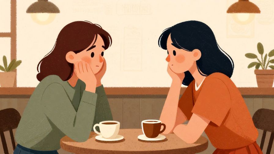 Illustration%20of%20a concerned friend listening attentively in a cozy café setting, warm colors, illustrated style