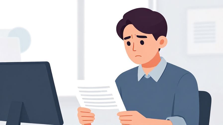 Illustration%20of%20a concerned%20person%20checking%20papers%20with%20a%20slight%20frown%2C%20office%20background%2C%20illustrated%20style