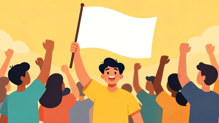 Illustration%20of%20a confident character holding a winning flag with cheering crowd, casual style, vibrant colors