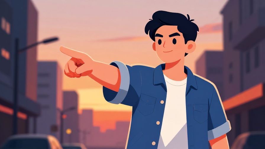 Illustration%20of%20a confident character pointing forward with a smirk, urban street background with sunset colors