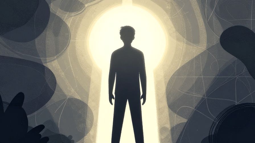 Illustration%20of%20a confident figure standing tall with bright light behind, symbolizing certainty and assurance, detailed background with abstract shapes, illustrated style