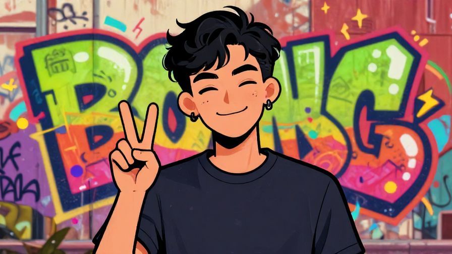 Illustration%20of%20a confident, laid-back person winking and giving a peace sign, graffiti wall in background, vibrant colors, illustrated style