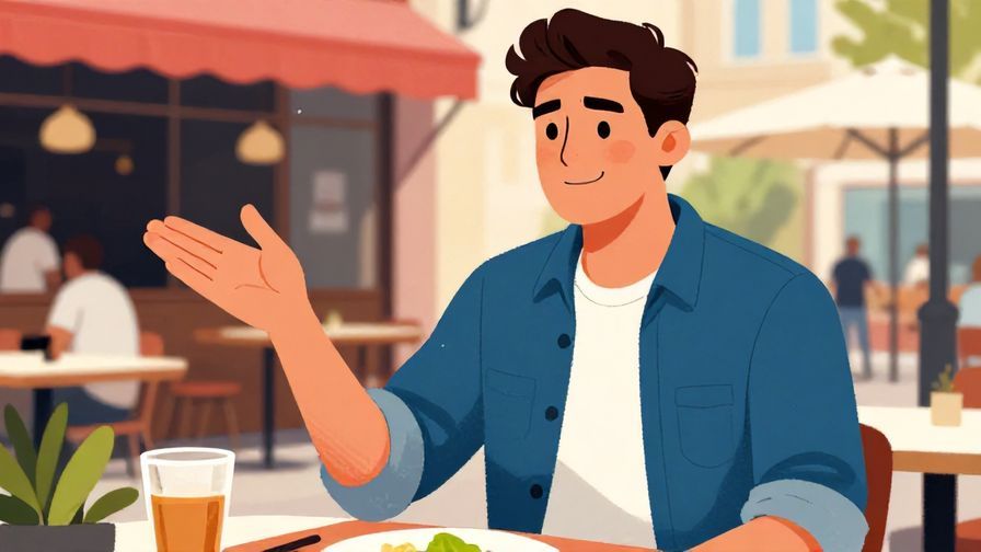 Illustration%20of%20a confident man gesturing with a reassuring hand motion, casual street cafe background, vibrant colors, illustrated style