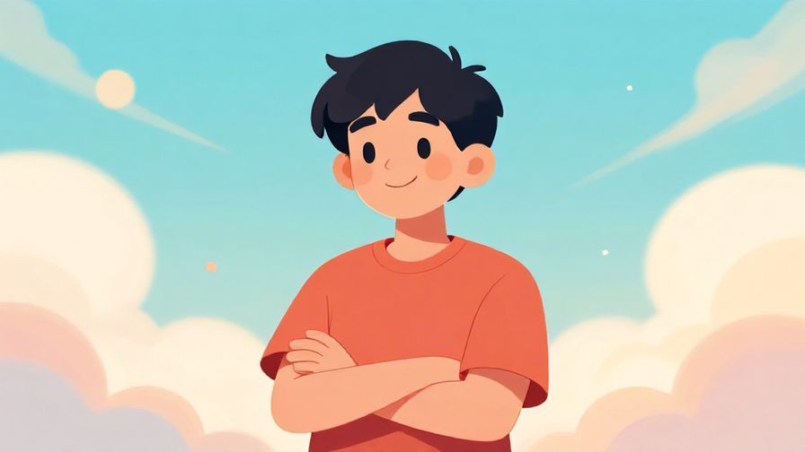 Illustration%20of%20a confident person crossing their arms with a reassuring smile, bright background with soft clouds, vibrant colors, illustrated style