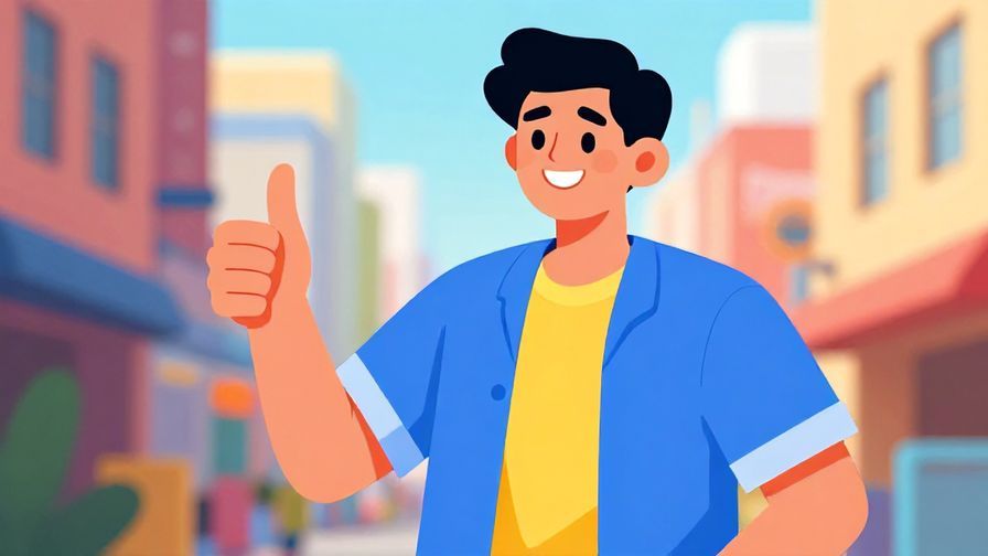 Illustration%20of%20a confident person giving a thumbs-up with a bright smile in an urban setting, vibrant colors, illustrated style