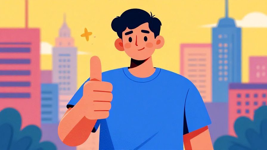 Illustration%20of%20a confident person giving a thumbs-up with a cityscape in the background, vibrant colors, illustrated style