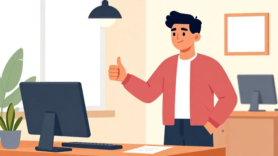 Illustration%20of%20a confident person giving a thumbs-up in a neat office environment, warm lighting, vibrant colors, illustrated style
