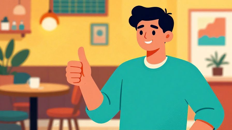Illustration%20of%20a confident person giving an assuring thumbs-up, background of a cozy cafe, vibrant colors, illustrated style