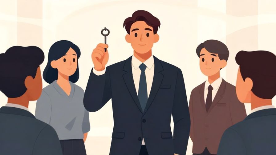 Illustration%20of%20a confident person holding a symbolic key while others look on respectfully%2C%20illustrated%20style%2C%20formal%20atmosphere