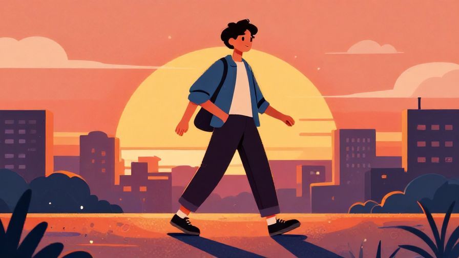 Illustration%20of%20a confident person in casual clothes standing under a city sunset, ready to take a big step, vibrant colors, illustrated style