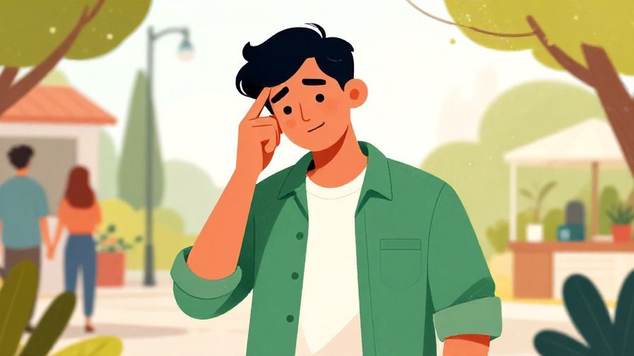 Illustration%20of%20a confident person shaking their head with a smirk in an outdoor casual setting, vibrant colors, illustrated style