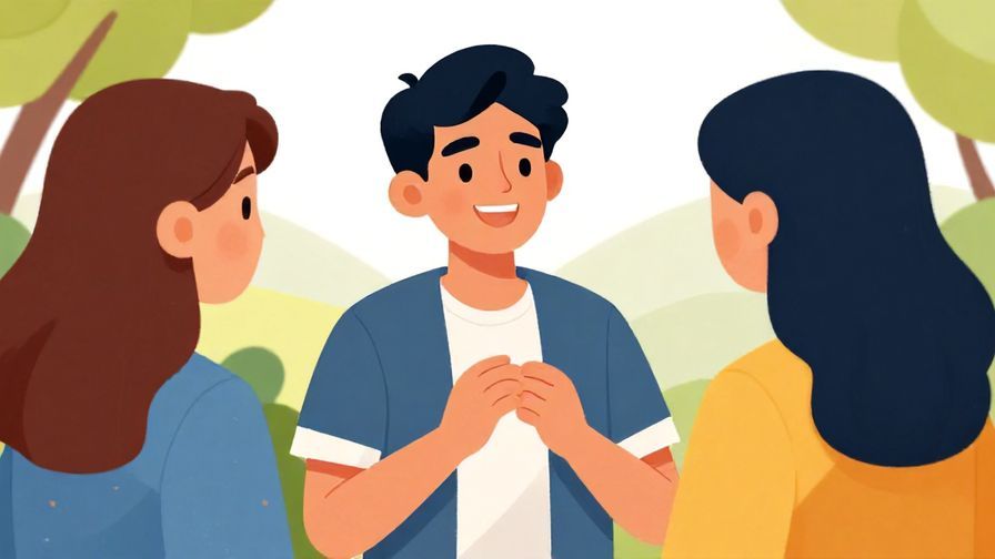 Illustration%20of%20a confident person smiling encouragingly at a friend, bright outdoor setting, vibrant colors