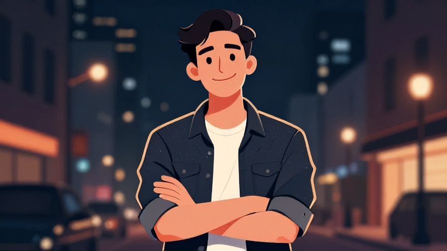 Illustration%20of%20a confident young man smirking with crossed arms, urban night background, casual and edgy vibe, illustrated style