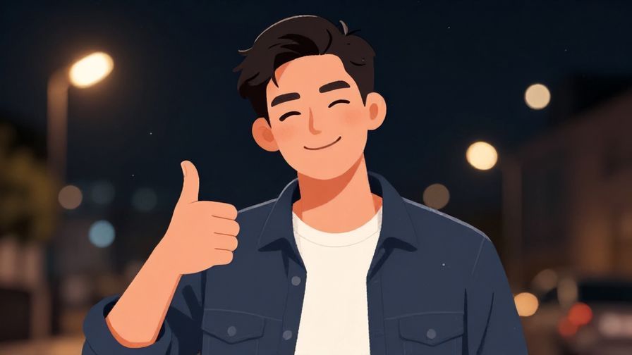 Illustration%20of%20a confident young man winking and giving a thumbs up at night, casual and energetic vibe, illustrated style