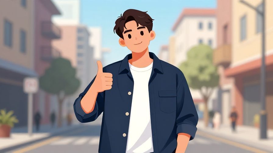 Illustration%20of%20a confident young person giving a thumbs-up, streetwear fashion, urban background, bright and positive expression, illustrated style