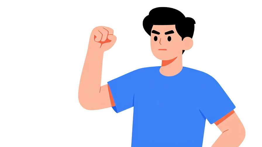 Illustration%20of%20a confident young person pumping their fist with determination, bright and energetic colors