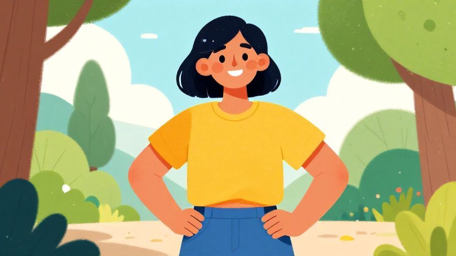 Illustration%20of%20a confident young person with a big smile and hands on hips outdoors, vibrant colors, illustrated style