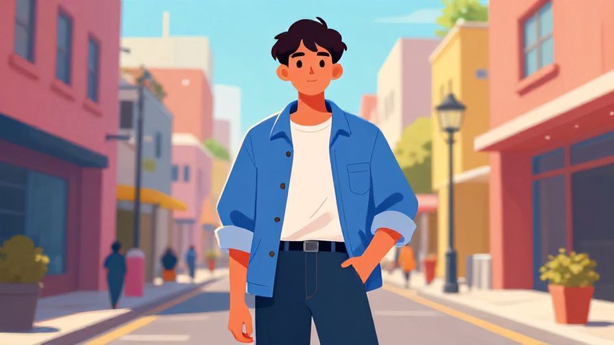 Illustration%20of%20a confident young person with a casual outfit standing relaxed but strong, urban background, vibrant colors, illustrated style.