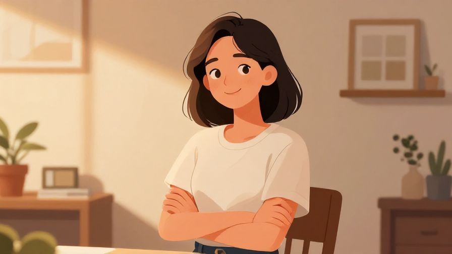 Illustration%20of%20a confident young woman with a soft smile, casual outfit, in a cozy room with warm lighting