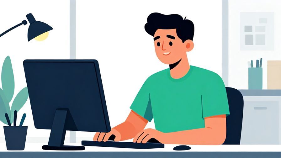 Illustration%20of%20a confident%20person%20working%20at%20a%20desk%20with%20a%20smile%2C%20modern%20office%20background%2C%20vibrant%20colors%2C%20illustrated%20style