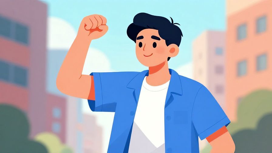 Illustration%20of%20a confident%20young%20person%20pumping%20their%20fist%20in%20encouragement%2C%20urban%20background%2C%20vibrant%20colors%2C%20illustrated%20style