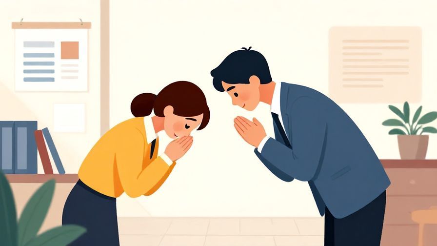Illustration%20of%20a corporate office scene with a person politely bowing, soft lighting, symbolizing formal apology and forgiveness, vibrant colors, illustrated style