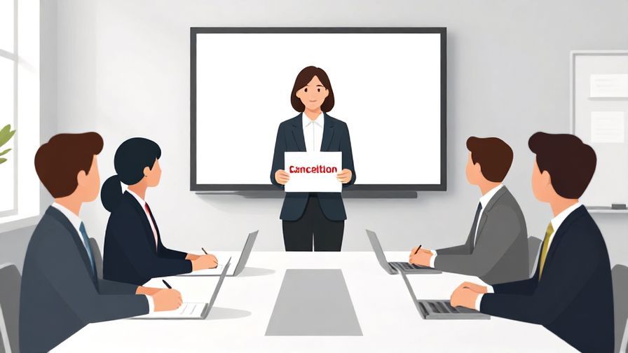 Illustration%20of%20a corporate team in a conference room with one member formally announcing project cancellation, professional and clean setting