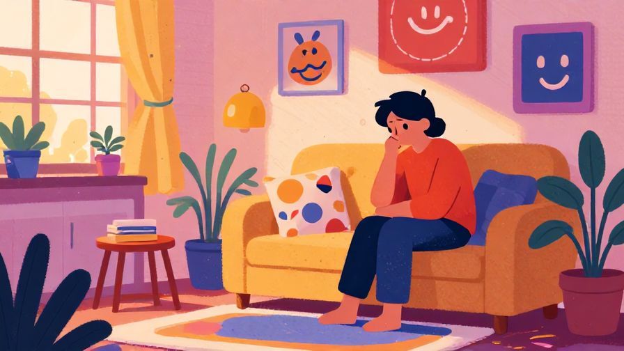 Illustration%20of%20a cozy room%20with%20decorations%20and%20happy%20faces%2C%20one%20person%20looking%20worried%20while%20the%20mood%20dims%20around%20them%2C%20vibrant%20colors%2C%20illustrated%20style