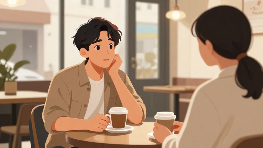 Illustration%20of%20a curious person looking inquisitive while chatting with a friend in a casual urban cafe.