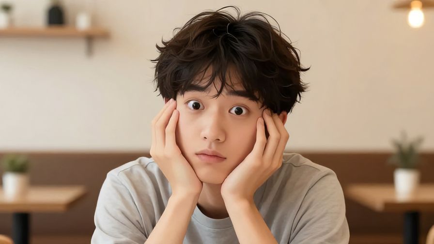 Illustration%20of%20a curious person tilting their head slightly, eyebrows raised in gentle surprise, indoor café background