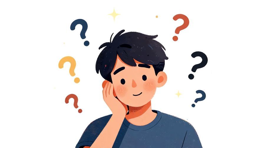 Illustration%20of%20a curious person tilting their head with a slight smile, surrounded by floating question marks and soft light, playful atmosphere, illustrated style