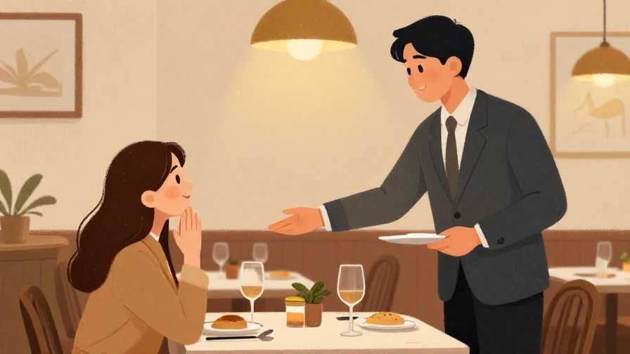 Illustration%20of%20a customer gently calling a waiter in a cozy restaurant, soft lighting, warm and inviting atmosphere, illustrated style