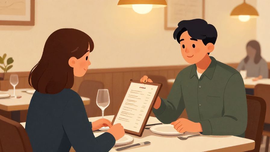 Illustration%20of%20a customer politely asking permission%20to see the menu%20in a quiet restaurant%2C warm lighting%2C illustrated style