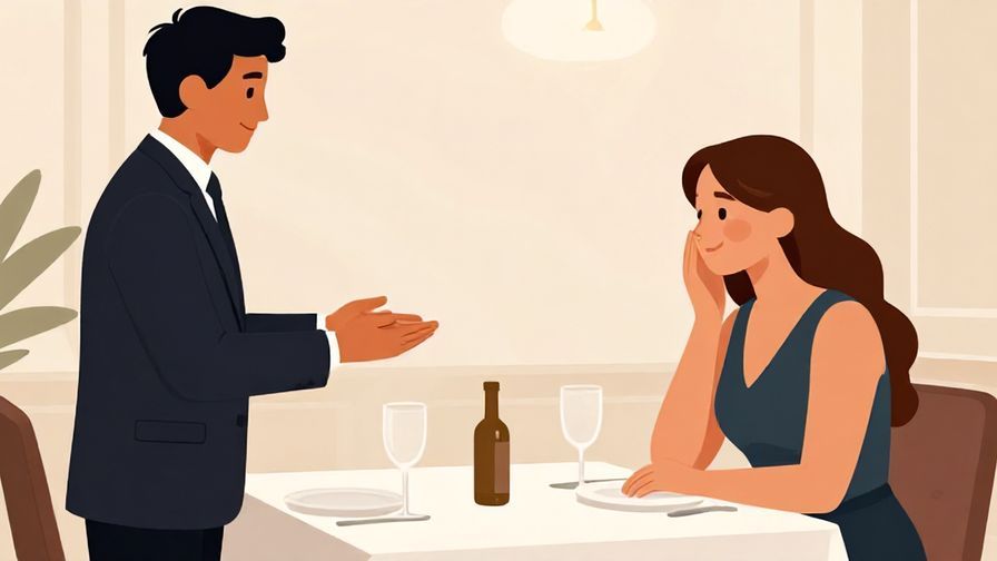 Illustration%20of%20a customer politely nodding and smiling while making a gentle request to a waiter in a classy restaurant, elegant background, illustrated style