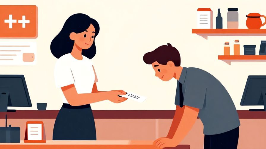 Illustration%20of%20a customer politely requesting a receipt with a slight bow, professional shop interior, vibrant colors, illustrated style