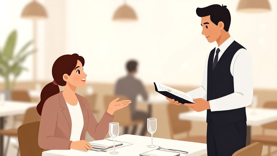 Illustration%20of%20a customer politely smiling%20and asking a waiter%20to show the menu%20in a bright modern restaurant%2C%20illustrated%20style