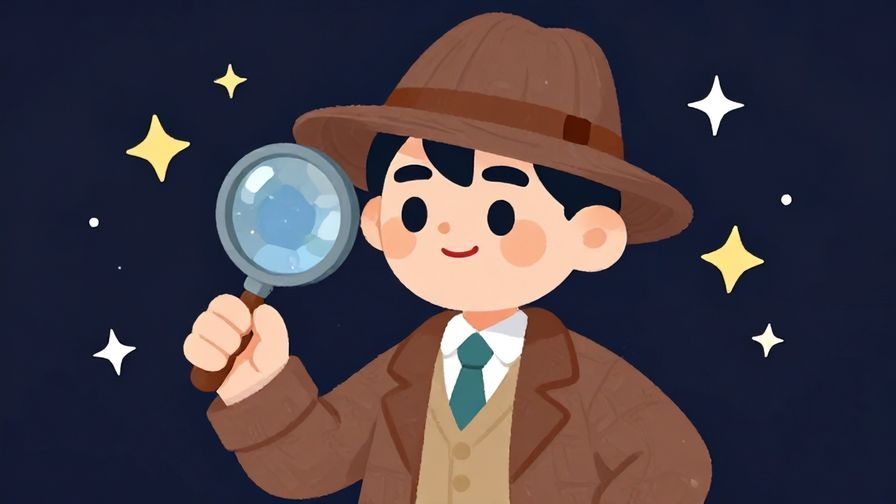 Illustration%20of%20a detective-style character happily holding a magnifying glass, with stars and sparkles in the background