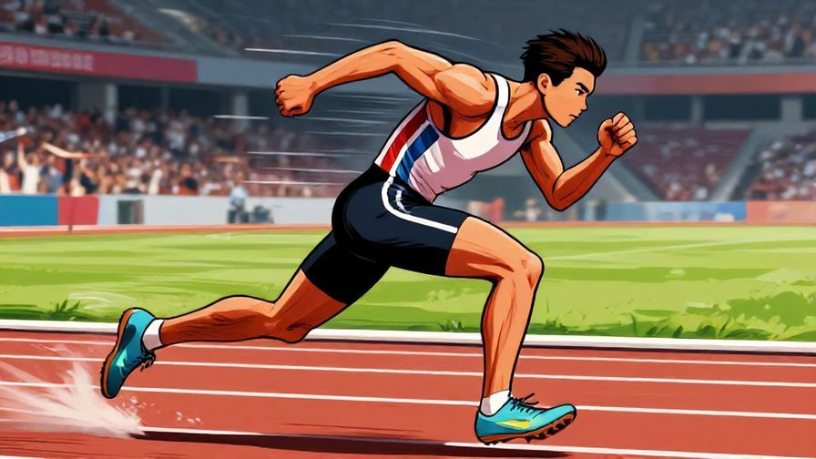 Illustration%20of%20a determined athlete sprinting with intense focus, dramatic motion lines, vibrant colors, illustrated style