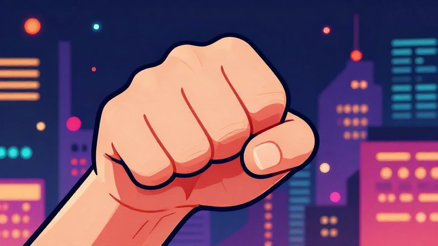 Illustration%20of%20a determined character clenching a fist with a mischievous grin, night city background, vibrant colors
