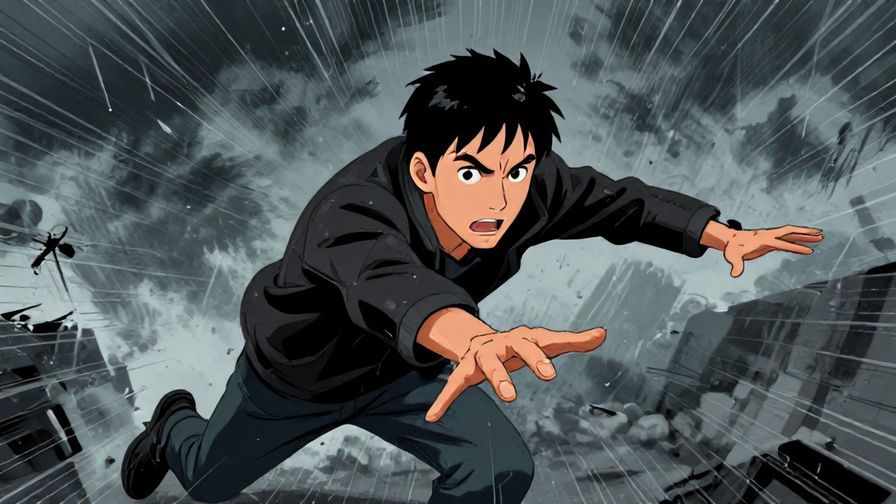 Illustration%20of%20a determined character pushing through a storm or obstacle, strong expression, dynamic environment, illustrated style.