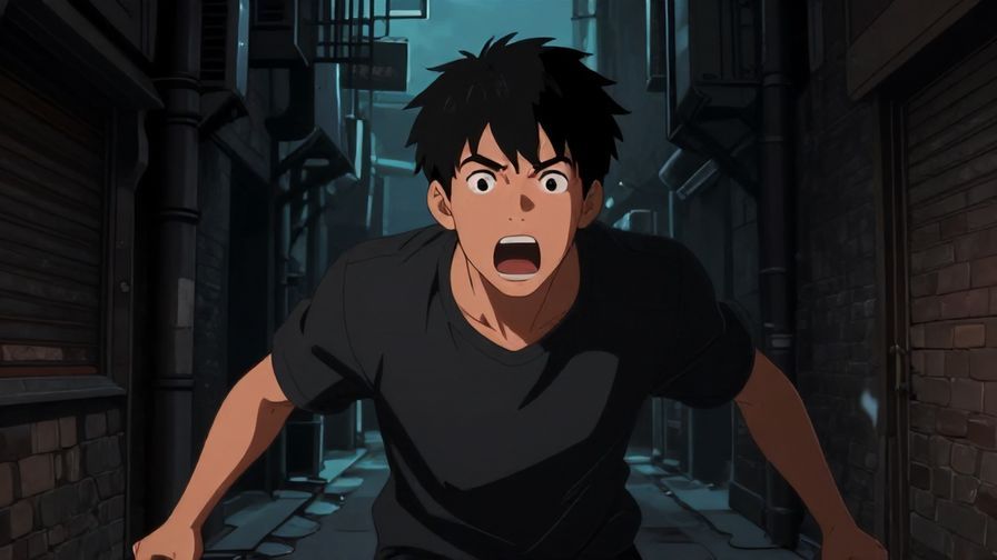 Illustration%20of%20a determined-looking young man shouting%20for%20help%20in%20a%20dark%20alley%20with%20dramatic%20lighting%2C%20illustrated%20style