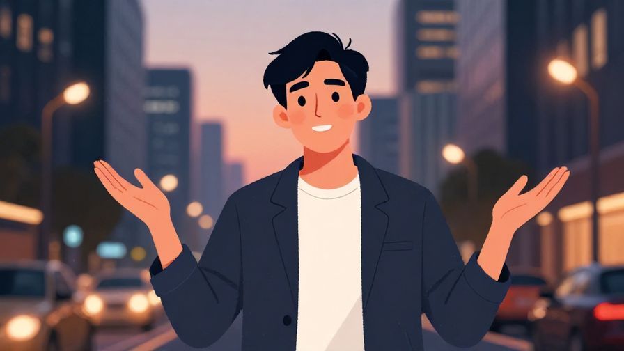Illustration%20of%20a determined person gesturing confidently with a city street background and evening lights, illustrated style