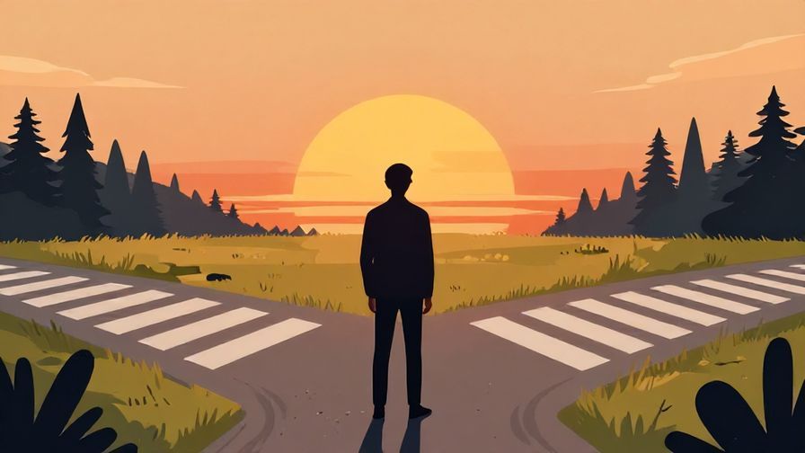 Illustration%20of%20a determined person%20standing%20at%20a%20crossroad%20with%20a%20sunset%20behind%2C%20symbolizing%20crucial%20decision%2C%20illustrated%20style