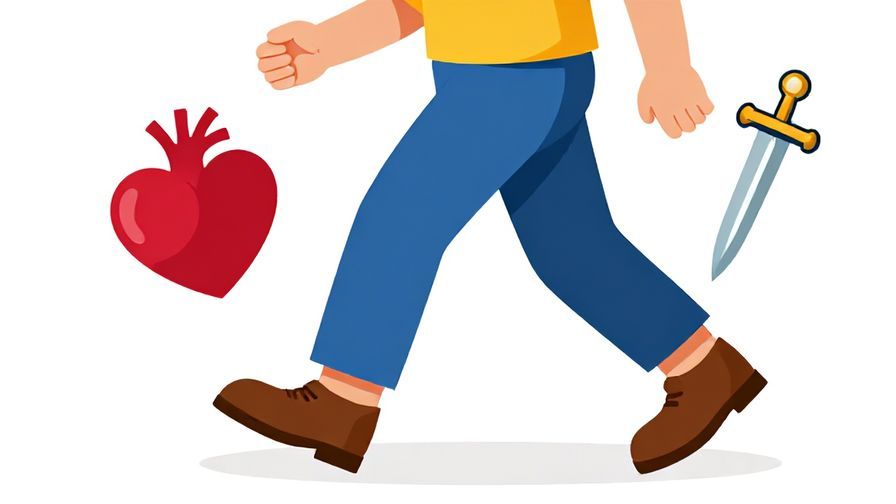 Illustration%20of%20a determined person%20taking%20a%20step%20forward%20with%20heart%20and%20sword%20symbols%20nearby%2C%20bright%20colors%2C%20casual%20illustrated%20style