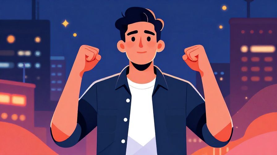 Illustration%20of%20a determined young man standing tall with clenched fists, urban night background, vibrant colors, illustrated style